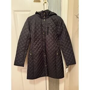 Lauren Ralph Lauren Women's Faux Leather Trim Black Quilted Coat Lined Small NWT